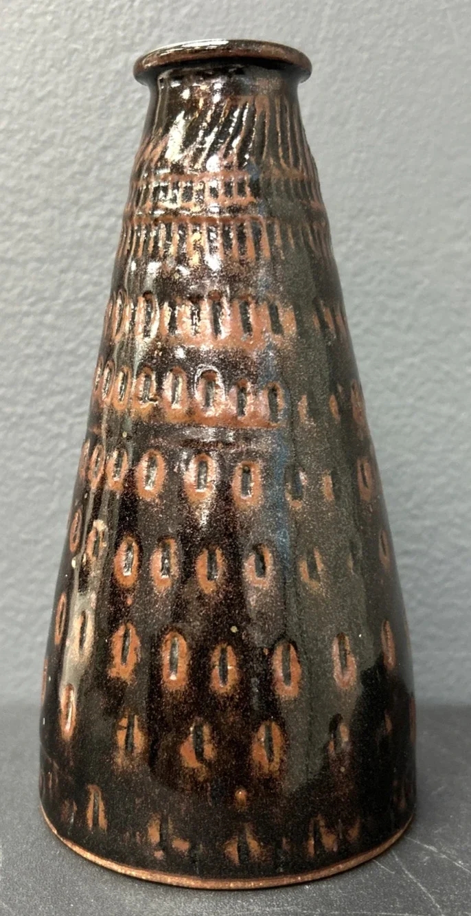 Signed Vintage Handmade Brown Textured 6 Inch Bud Vase Bottle Pottery